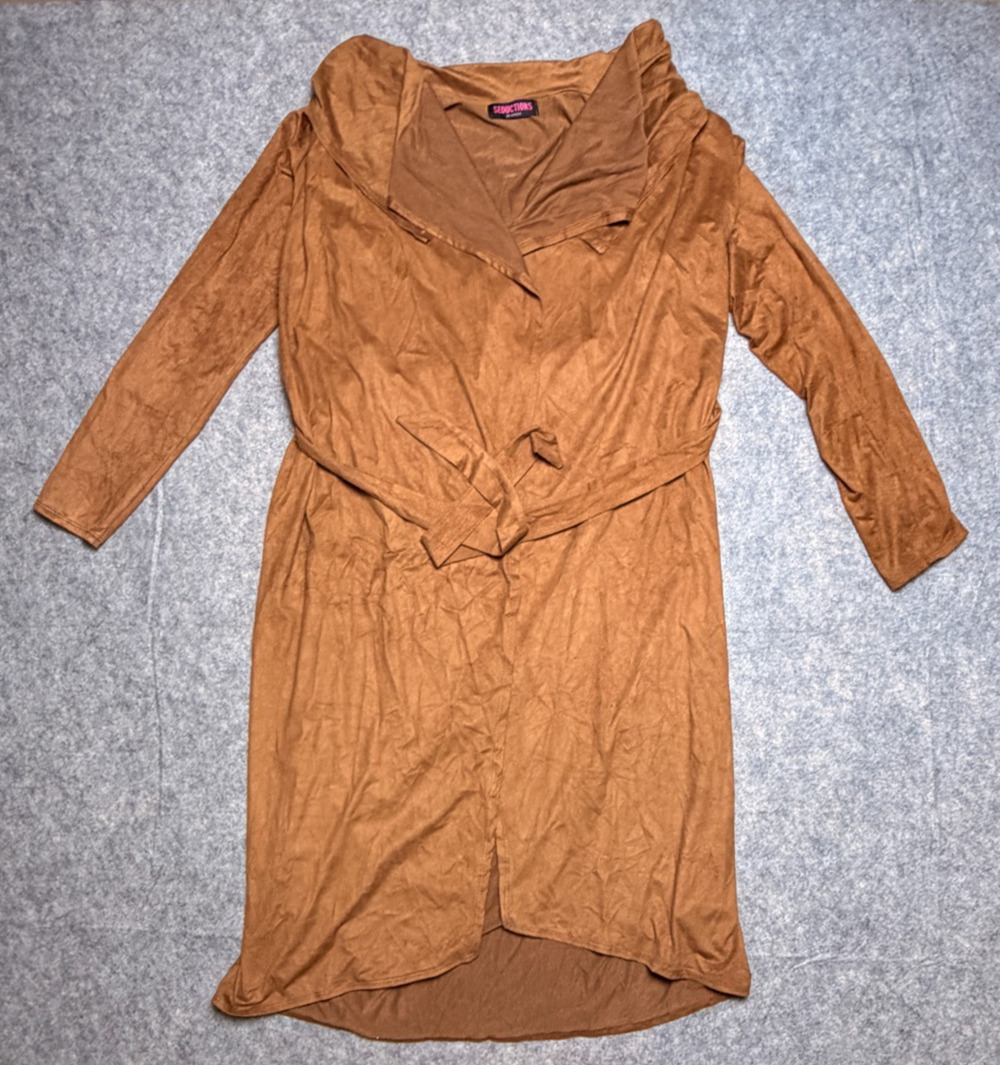 Seduction by Sirens Long Sleeve Faux Suede Dress with belt Brown Caramel Medium